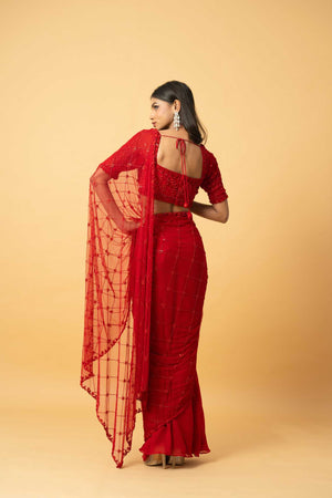 Red Soft Net and Georgette Saree image 4