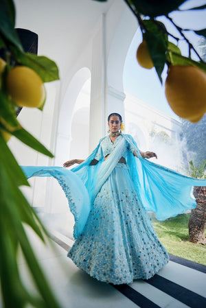 Blue Cape Lehenga Set - L image