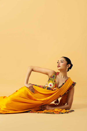 Golden Yellow Modal Satin Saree image 2