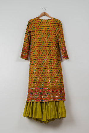 Charteuse Green Sharara With Yellow Multicolor Jacket image 2