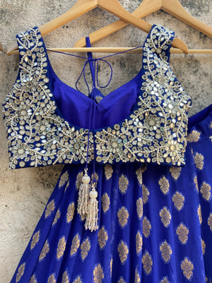 Indigo Blue and Ivory Ruffle Lehenga Set image 3