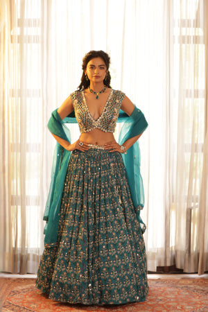 Embroidered Chiffon Lehenga image 3
