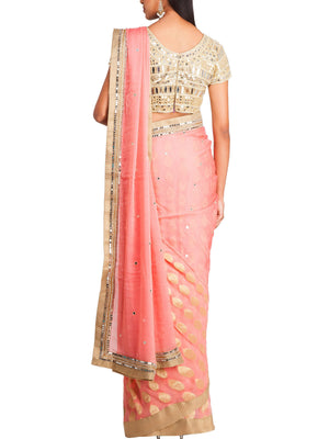Blush Pink Half and Half Saree with Mirror Work Blouse image 2
