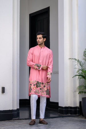 Flora Highlighted Applique Kurta With Pants - Custom image