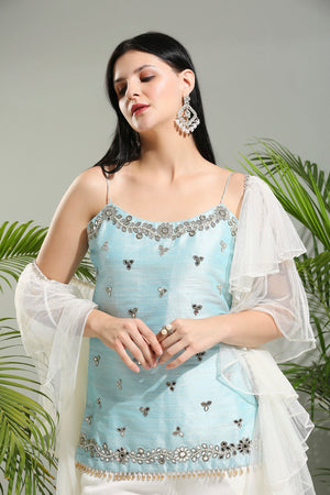 Powder Blue and Ivory Sharara Set image 5