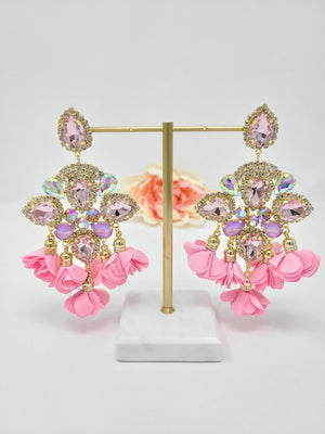 Floral Chandelier Earrings - Pink image