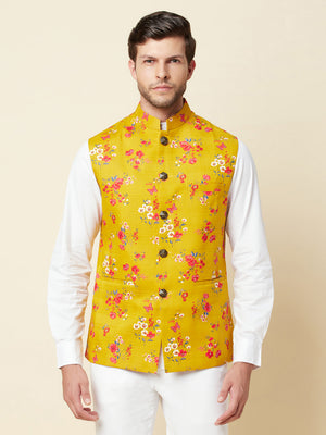 Mustard Print Bundi Jacket image 5