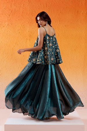 Metallic Teal Blue Peplum Sharara Set image 5