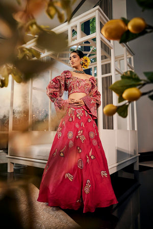 Pink Heavy Blouse Lehenga Set image 3
