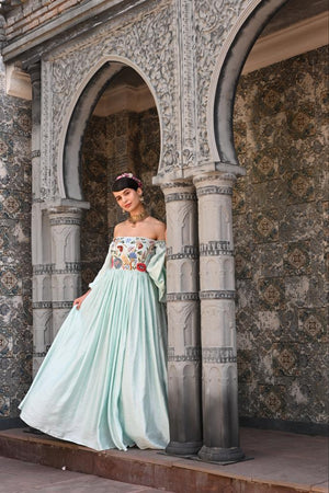 Powder Blue off Shoulder Gown image 2