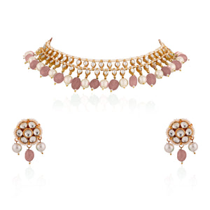 Pestel Pink Bead And White Peal Necklace Set image 1