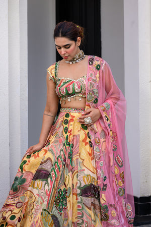 Flora Highlighted Lehenga Paidawn With Highlighted Blouse And Highlighted Applique Dupatta image 5