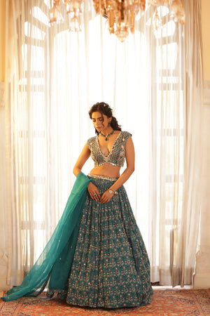 Embroidered Chiffon Lehenga image 19
