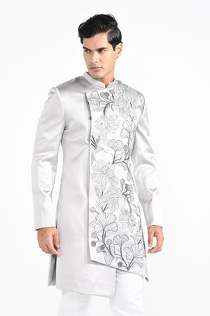 Barely Grey Satin Achkan Set image 5