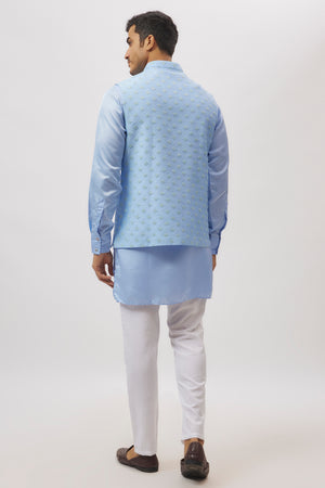Sky Blue Embroidered Jacket Kurta Set image 2