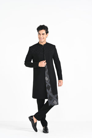 Black Panelled Achkan Set image 5