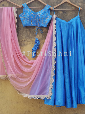 Powder Blue Raw Silk Lehenga - M image