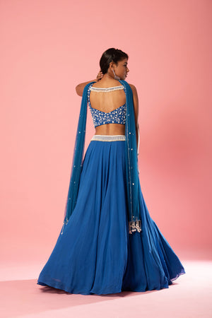 Cobalt Blue Georgette Lehenga Set image 2