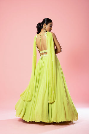Lime Green Embroidered Lehenga Set image 3