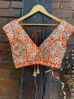 Ivory and Orange Tier Lehenga Set image 2