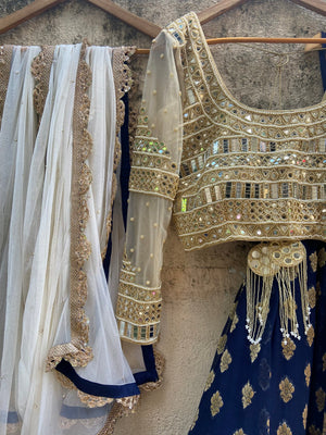 Midnight Blue and Mirror Work Lehenga Set - S image