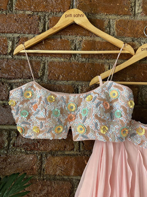 Powder Pink And Grey Ruffle Lehenga Set image 5