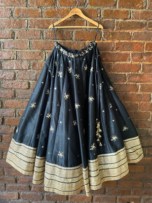 Black Placement Embroidered Lehenga Set image 1