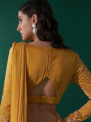 Mustard Yellow Pre Draped Saree Set image 3