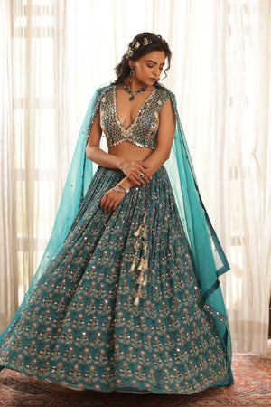 Embroidered Chiffon Lehenga image 7