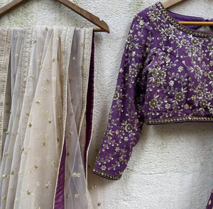 Aubergine and Nude Lehenga Set image 2