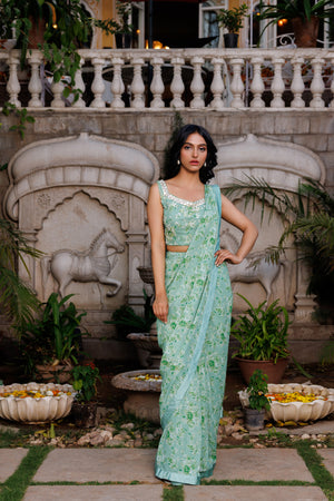 Powder Green Pre-Draped Saree image 3