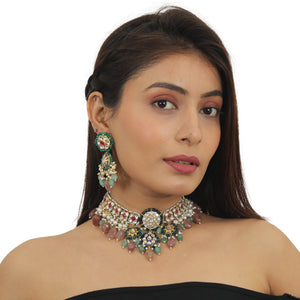 White And Pink Stone Necklace Set image 3