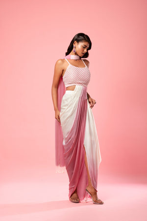 Pink and Ivory Co-ord Dhoti Set image 4
