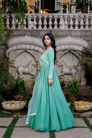 Turquoise Embroidered Anarkali Set image 5