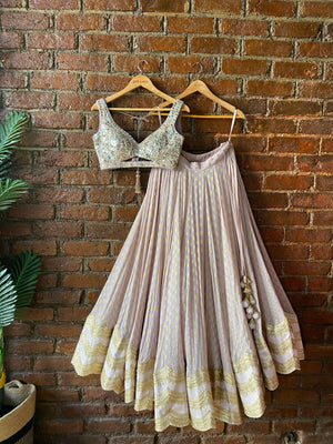 Mauve Brocade Georgette Lehenga with Mirror Work Blouse image 6