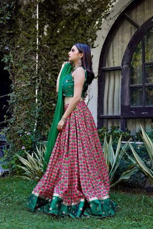 Candy Pink and Green Lehenga Set image 2