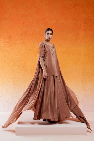 Caramel Brown Embroidered Sharara Set image 3
