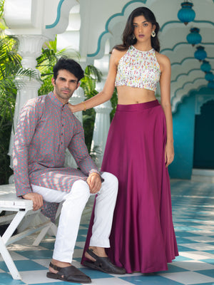 Grey Pink Cotton Kurta Set image 5