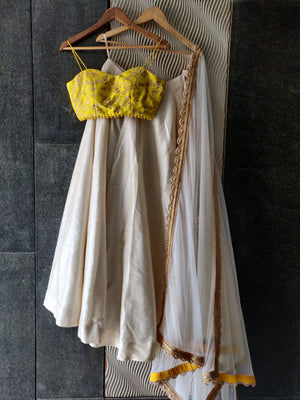 Ivory Raw Silk Skirt and Yellow Bustier - M image