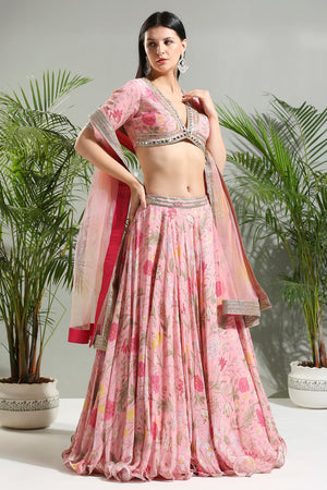 Blush Pink Floral Lehenga Set image 3