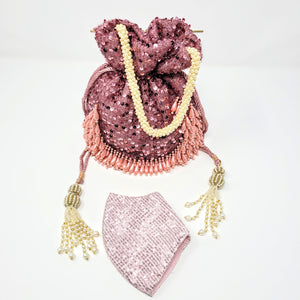 Pink Potli Bag with Sequins and Pearls image 2