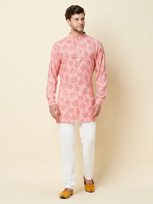 Pink Floral Kurta - L image