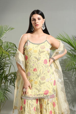 Yellow Floral Sharara Set image 3