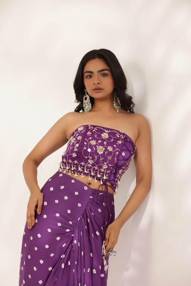 Purple Bandhani Drape Skirt Set image 1