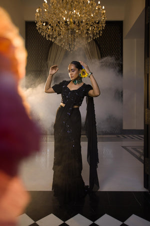 Black Draped Saree image 2