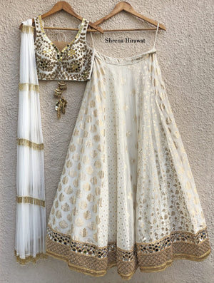 White Multi Kali Lehenga with Layered Tassel Dupatta - XL image