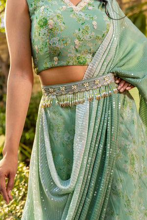 Light Green Saree Set image 6