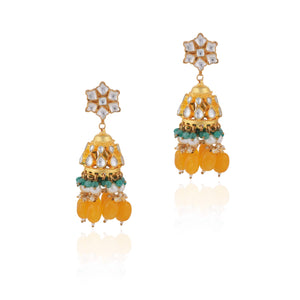 Yellow Beads And Sea Green Jadtar Necklace image 1