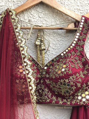 Crimson Mirror Work Lehenga image 1