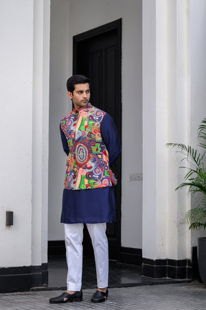 Iris Highligted Bundi Paired With Kurta and Pants - Custom image